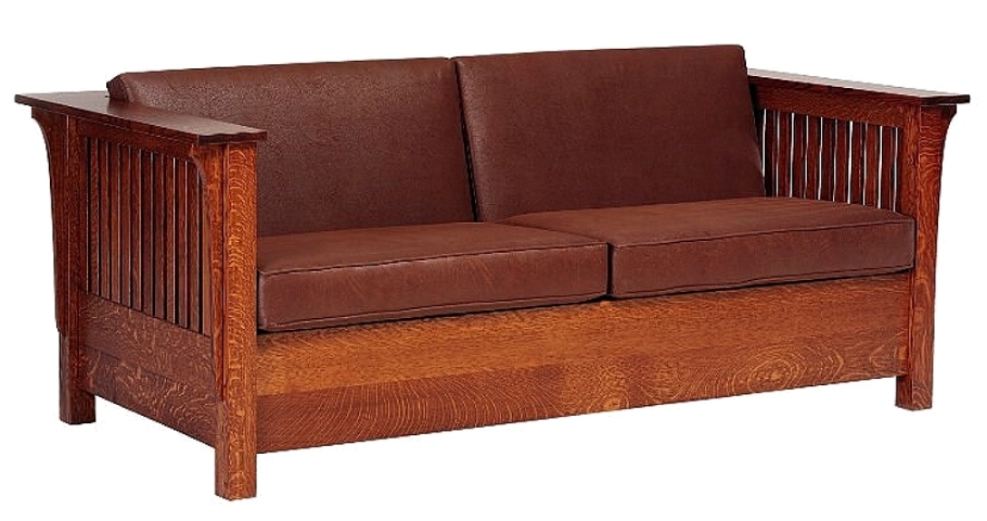 mission style wood leather sofa